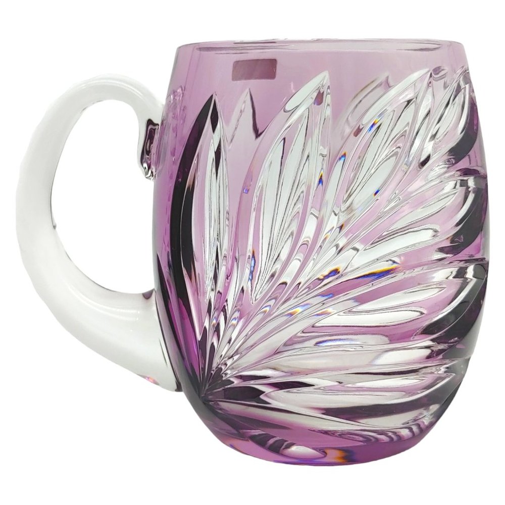 Caesar Crystal Cut To Clear Glass Mug - 5" Large Purple Czech Bohemia Beer Stein